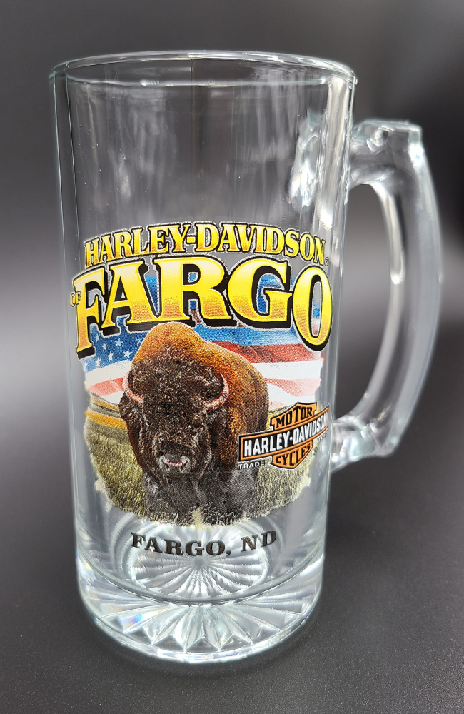 H-D OF FARGO ND GLASS MUG FOR HOT OR COLD DRINKS