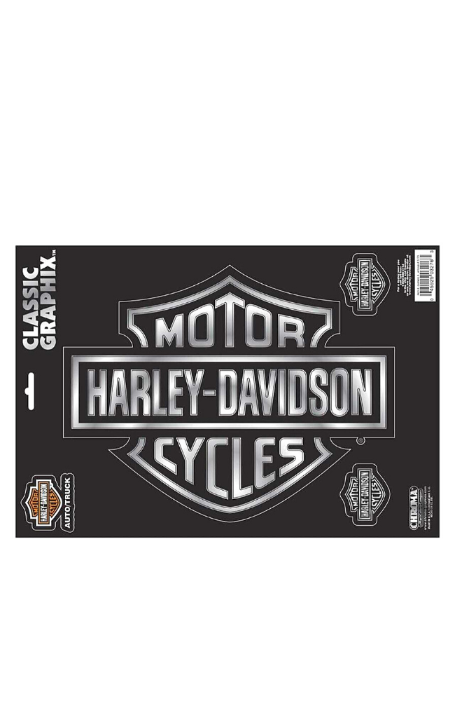 H-D EMBOSSED BAR & SHIELD LOGO CHROME DECALS 9 X 13 IN